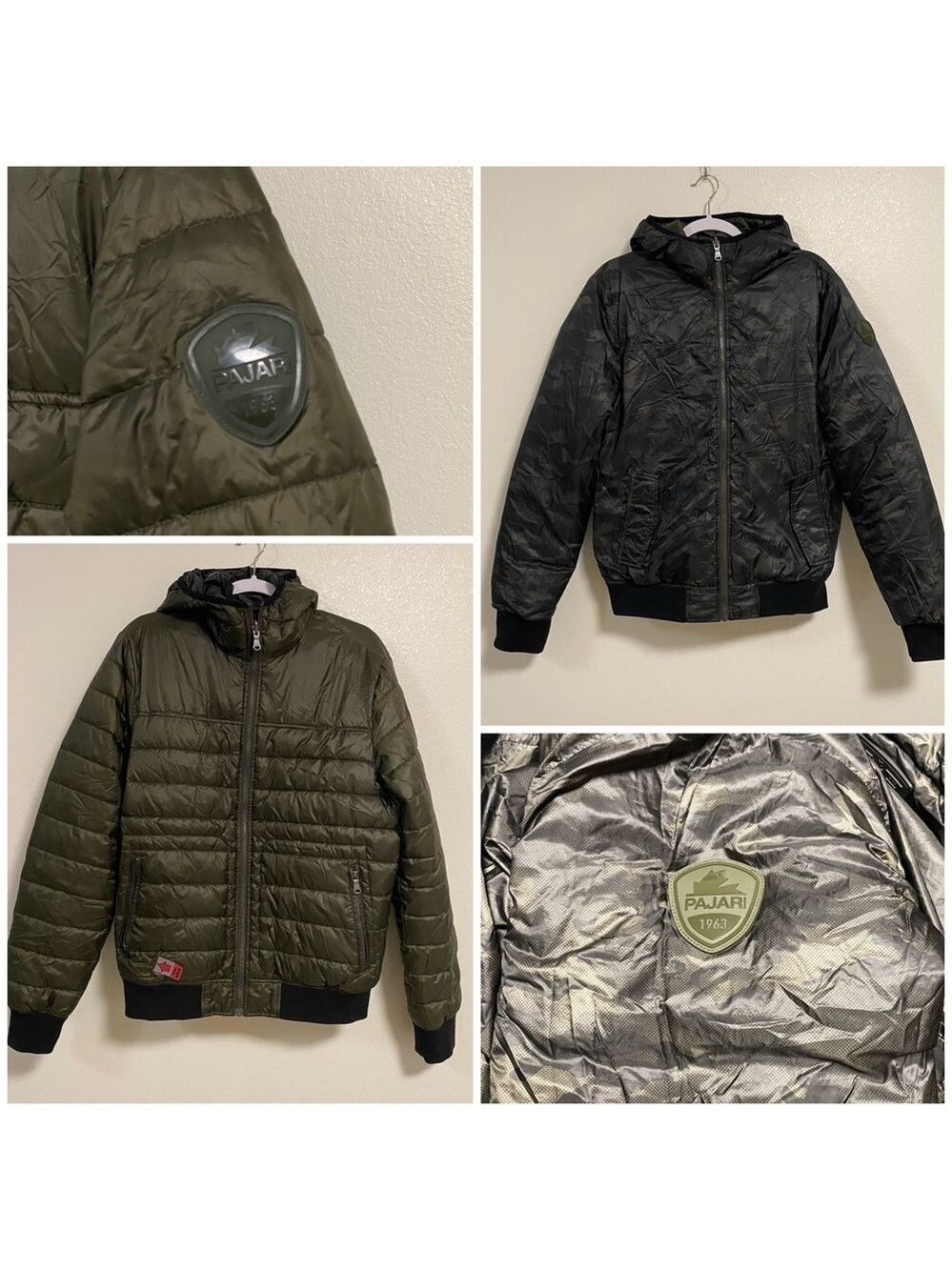 Pajar Jacket Men Size Small Olive Camo Reversible Puffer Jacket Maxwell Military